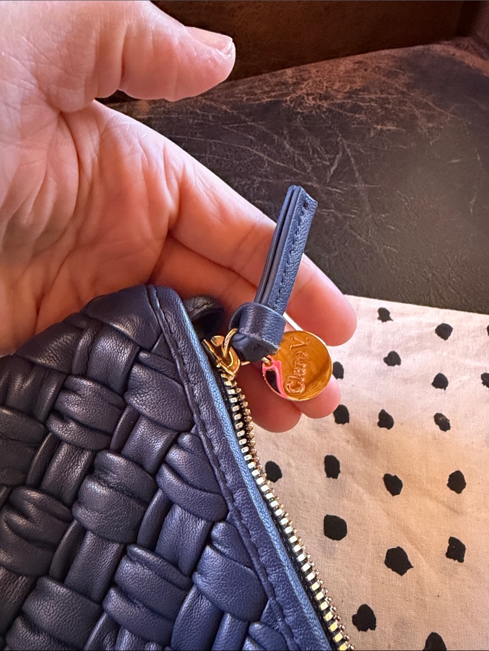 Clare V Flat Clutch With Tabs - Bright Navy Puffy Woven - Picture 4 of 5